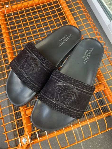 versace sliders blue|Versace flip flops women's.